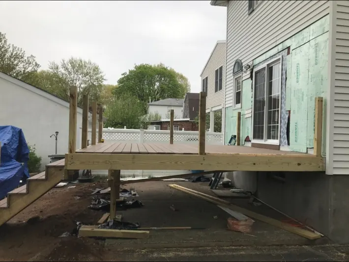 Deck platform and framing under construction