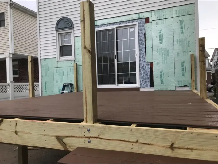 Deck and exterior wall work in progress